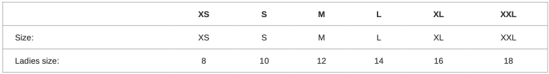 JH001F SIZE GUIDE